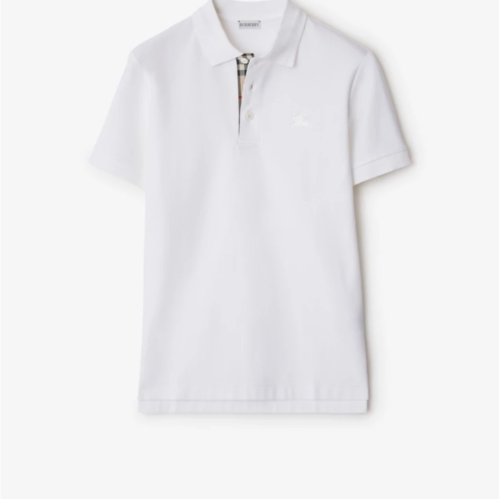 Burberry White Polo Shirt with Check Collar